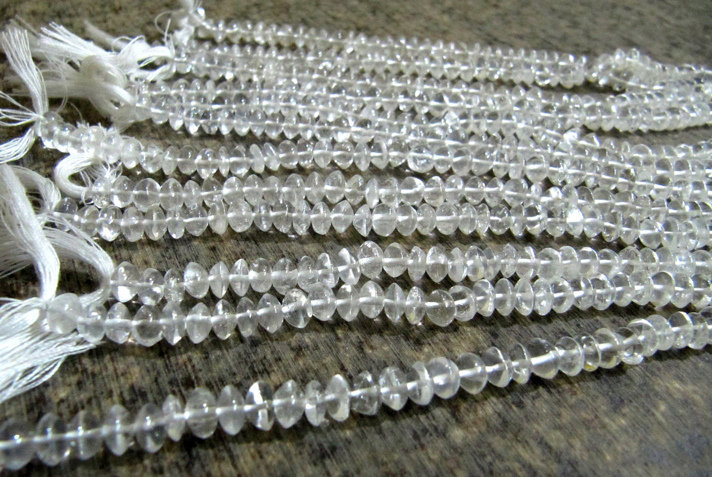 Natural Rock Crystal  Plain Smooth Button Shape 5 to 7mm Rondelle Top Quality Gemstone beads Strand 14 inches Long Wholesale Prices