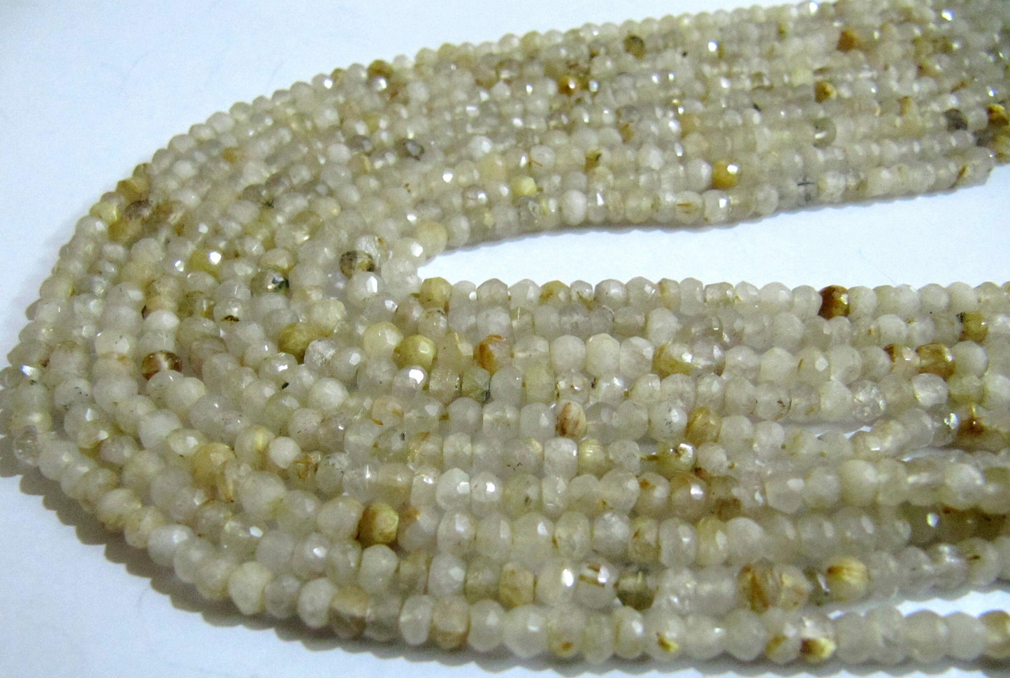 Natural Golden Rutilated Quartz 3-4mm Rondelle Faceted Beads sold per strand 13 Inch Long Semi Precious Golden Rutile Beads Top Quality