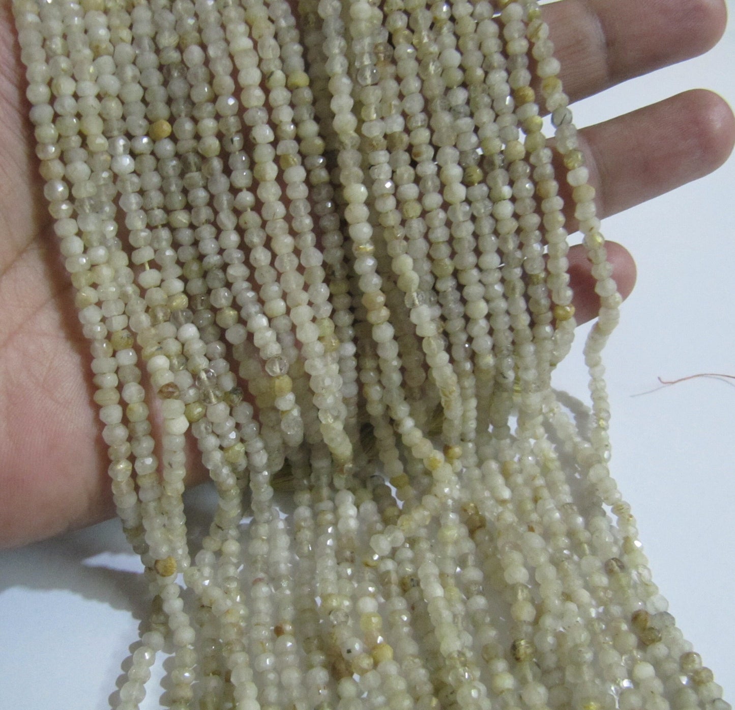 Natural Golden Rutilated Quartz 3-4mm Rondelle Faceted Beads sold per strand 13 Inch Long Semi Precious Golden Rutile Beads Top Quality