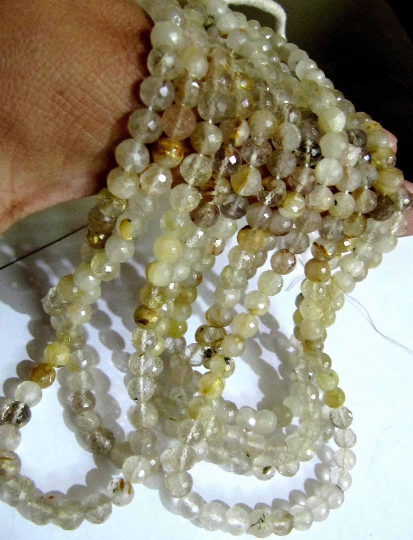 Natural Golden Rutilated 7mm Round Ball Shape Faceted Beads sold per strand 8 Inches Long Semi Precious Golden Color Beads Top Quality