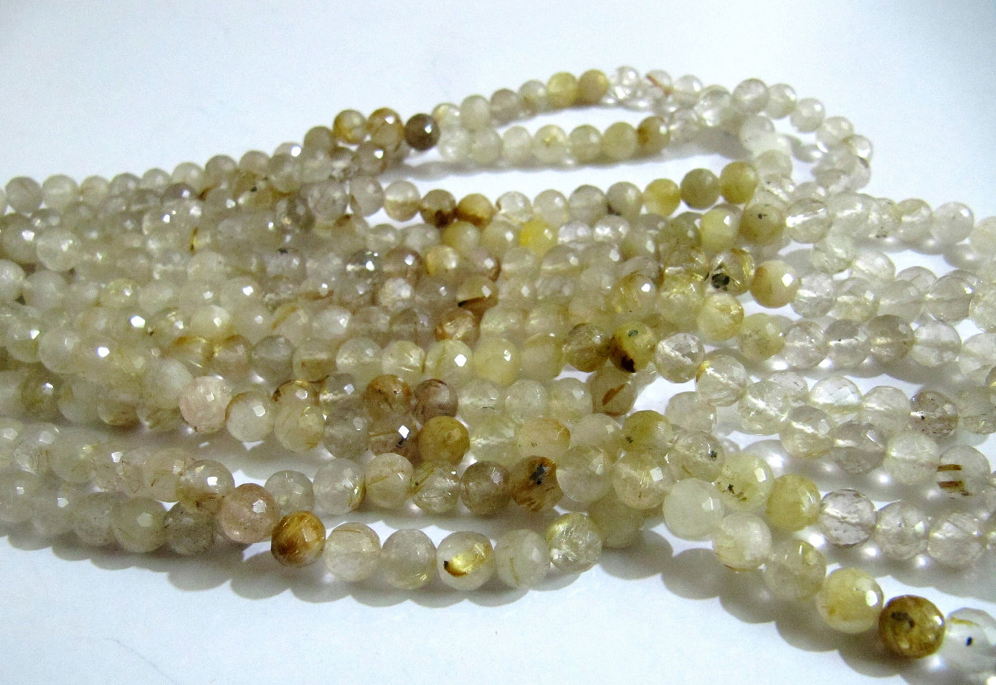 Natural Golden Rutilated 7mm Round Ball Shape Faceted Beads sold per strand 8 Inches Long Semi Precious Golden Color Beads Top Quality