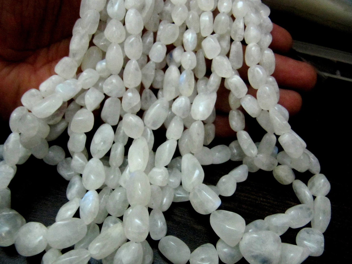 Natural Rainbow Moonstone Plain Smooth Tumbled Nugget Shape 10mm to 15mm Size Blue Flashy Beads Strand 16 inches long Gemstone Beads