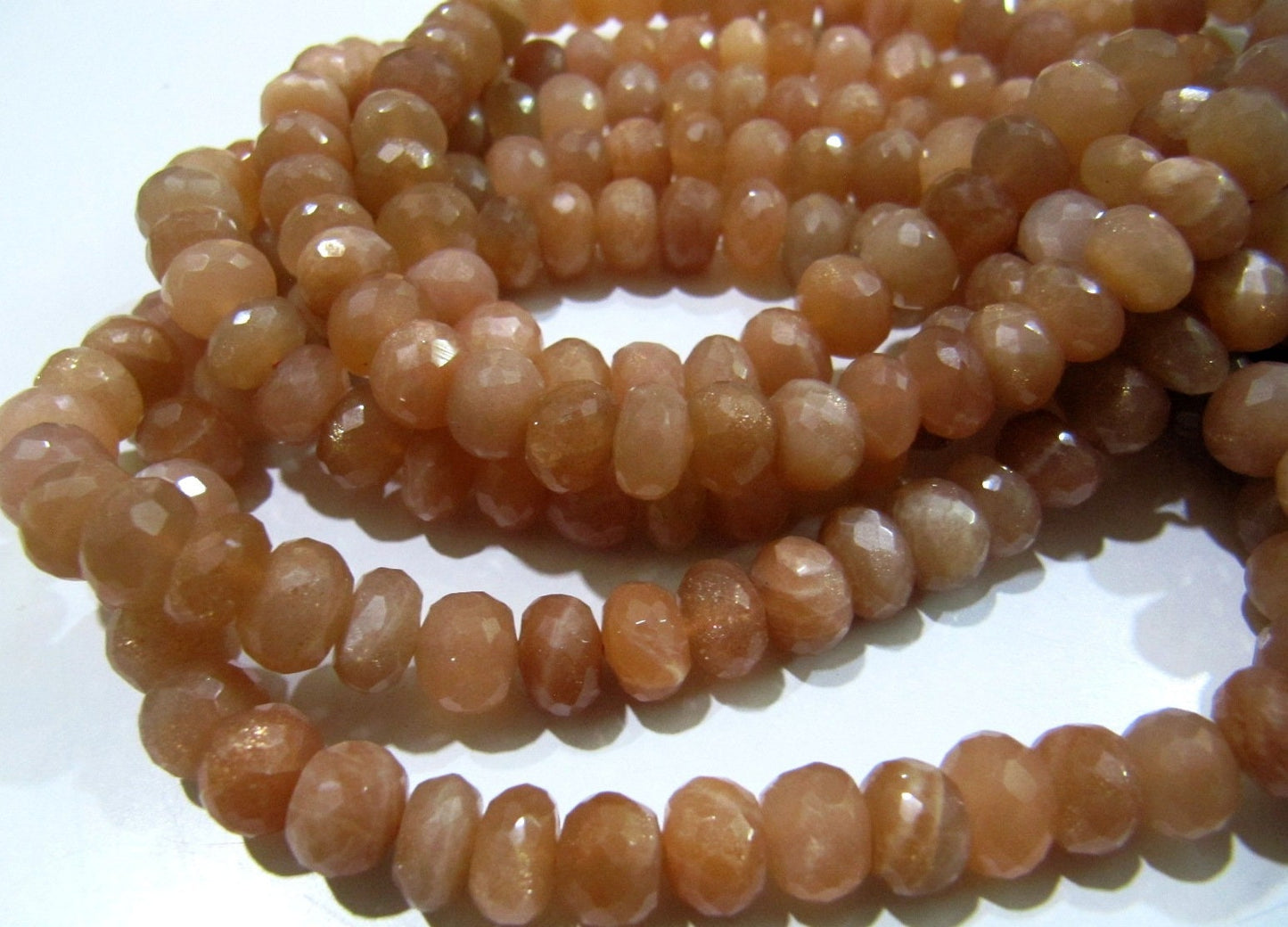Natural Peach Moonstone Rondelle Micro Faceted 10mm to 12mm Size Beads Strand 8 inches long Top Quality Beads Wholesale prices