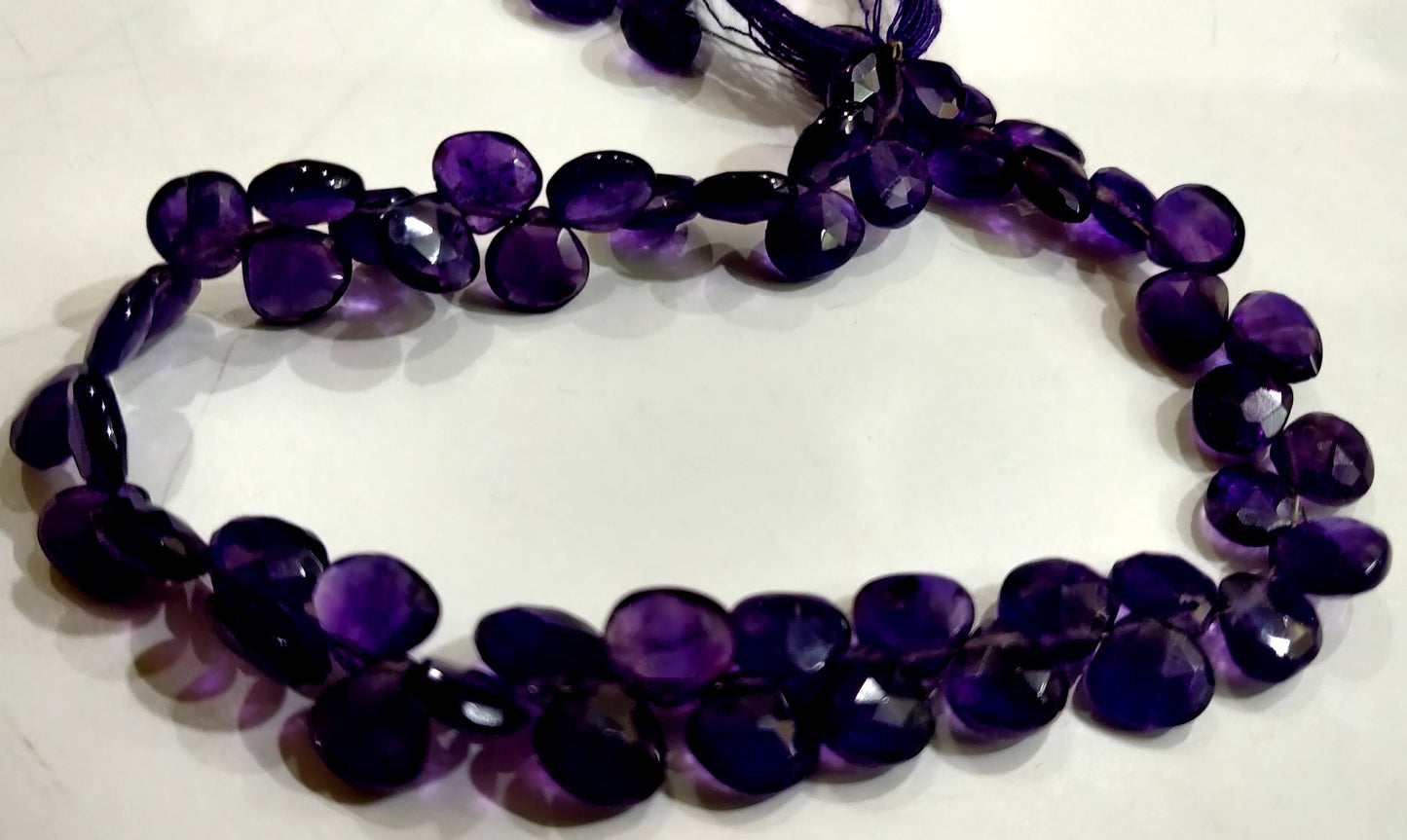 Natural Amethyst Heart Shape 9-10mm Briolette Faceted Beads Strand 8 inches long Wholesale Prices top quality jewelry making gemstone Beads
