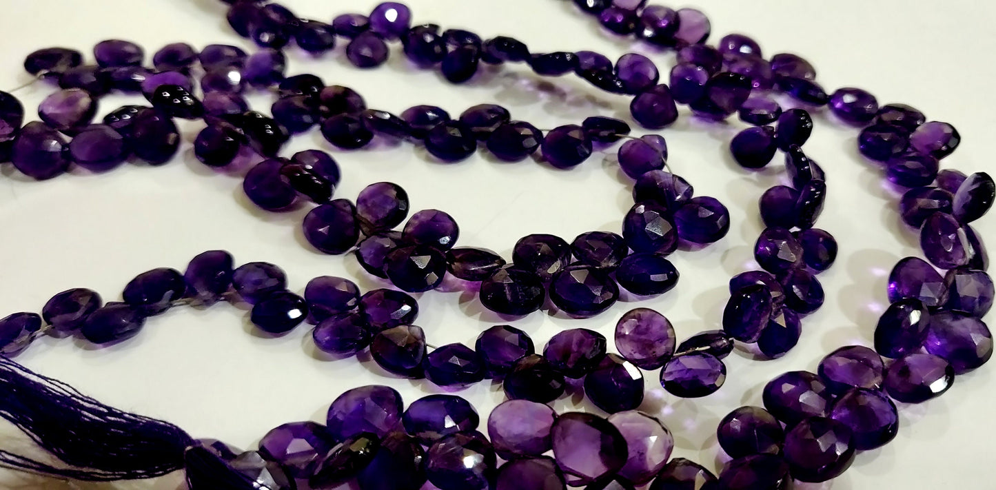 Natural Amethyst Heart Shape 9-10mm Briolette Faceted Beads Strand 8 inches long Wholesale Prices top quality jewelry making gemstone Beads