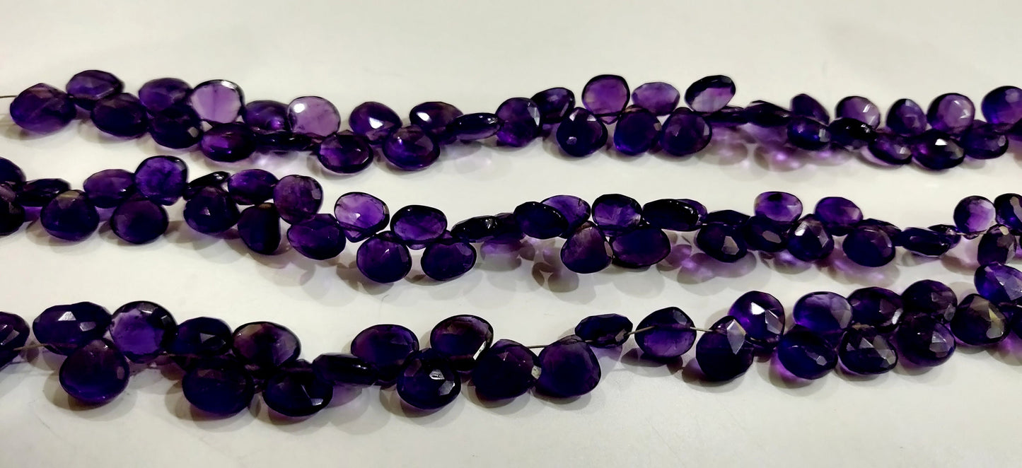 Natural Amethyst Heart Shape 9-10mm Briolette Faceted Beads Strand 8 inches long Wholesale Prices top quality jewelry making gemstone Beads