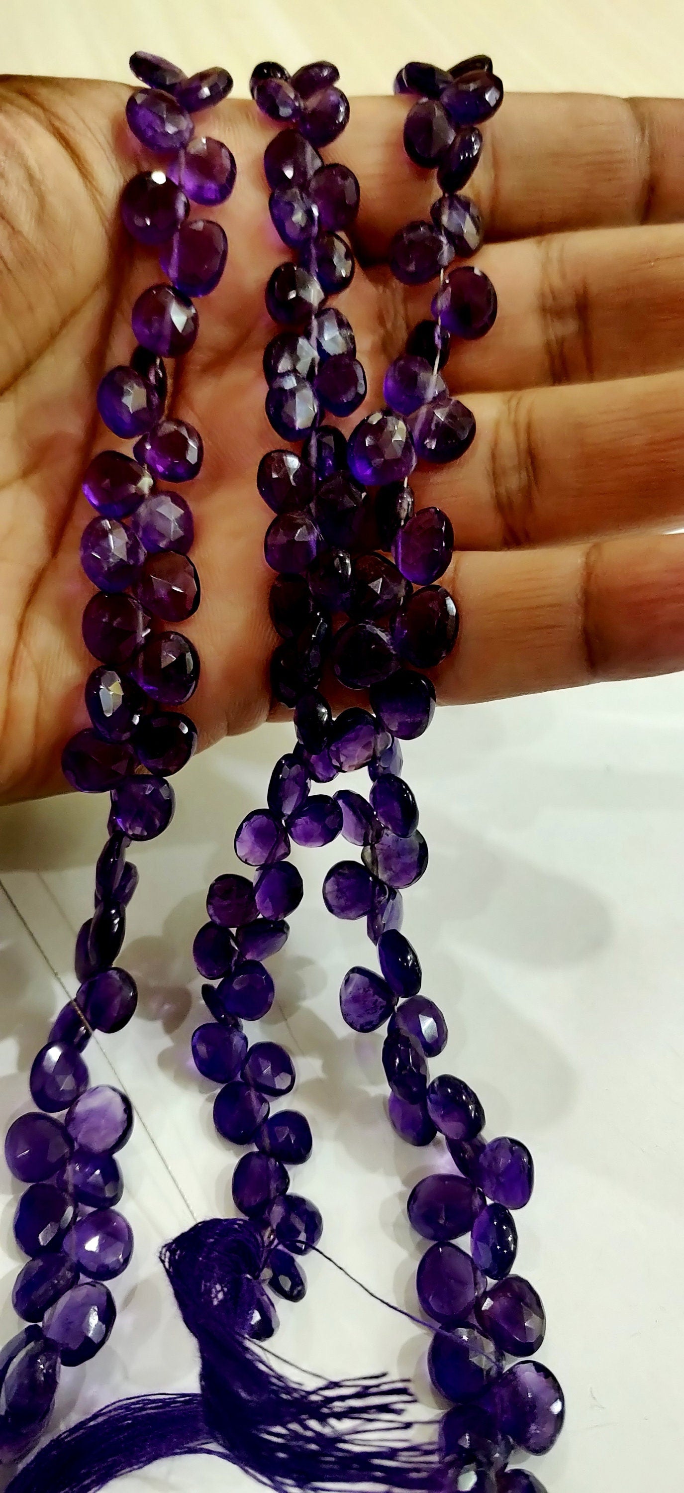 Natural Amethyst Heart Shape 9-10mm Briolette Faceted Beads Strand 8 inches long Wholesale Prices top quality jewelry making gemstone Beads