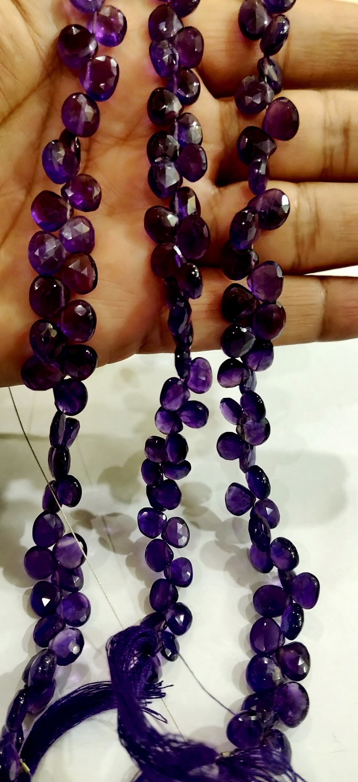 Natural Amethyst Heart Shape 9-10mm Briolette Faceted Beads Strand 8 inches long Wholesale Prices top quality jewelry making gemstone Beads