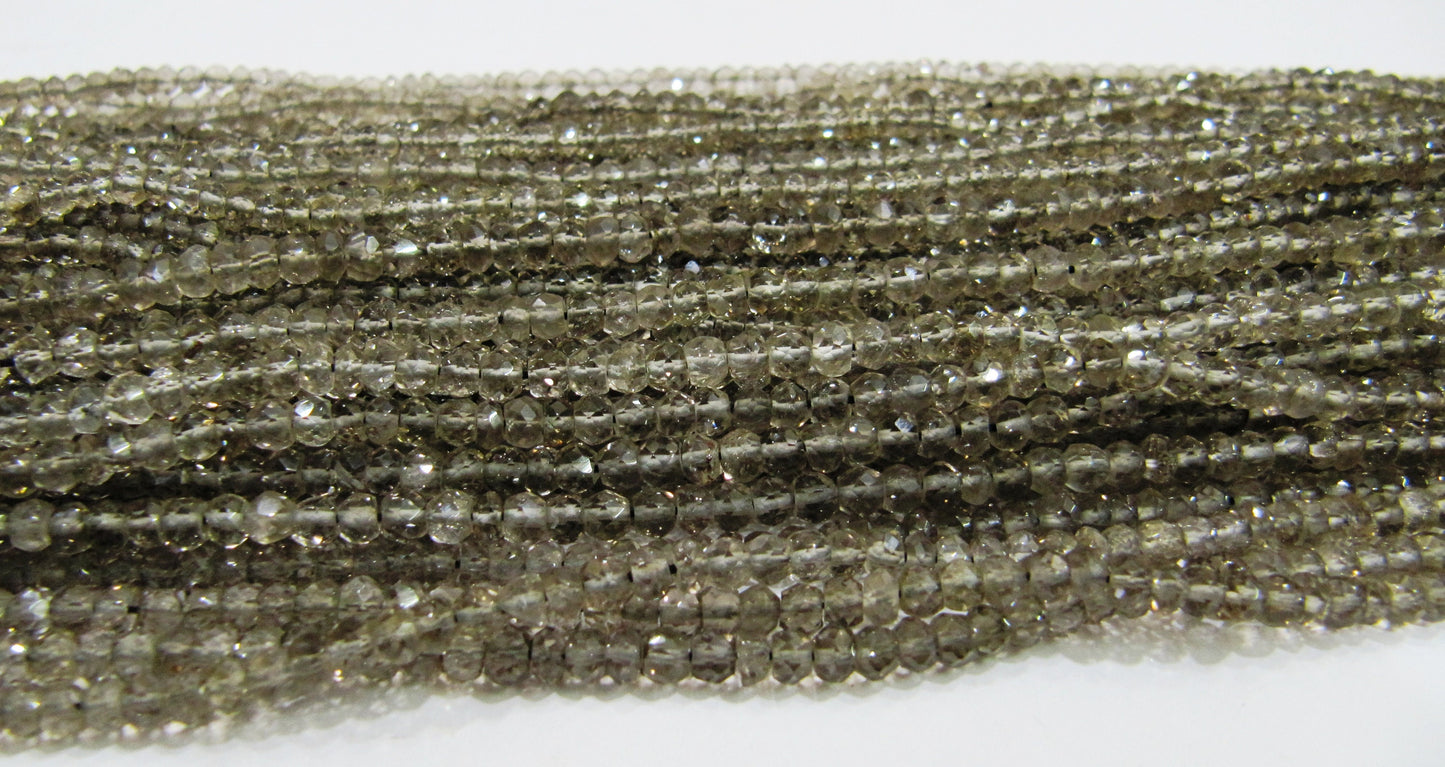 Natural Smoky Quartz Rondelle Faceted 3.5 to 4mm best Quality Beads Strand 13 inches Long Jewelry making gemstone beads
