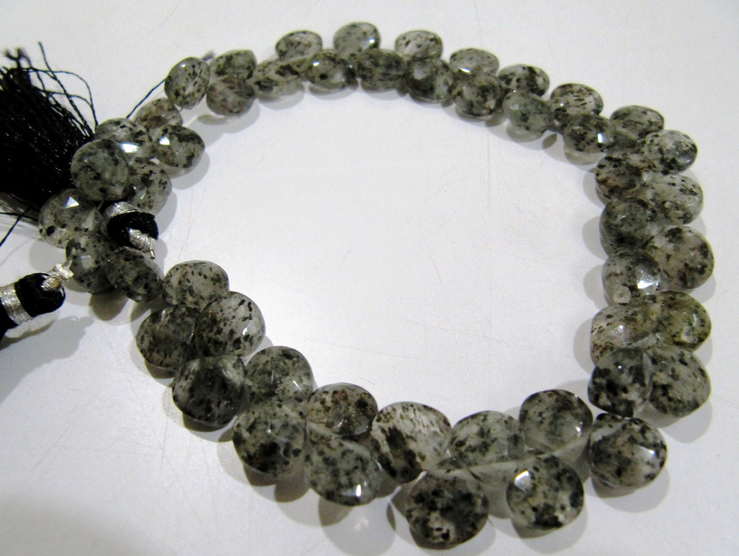 Natural Black Rutile Dot Quartz Heart Shape Briolette 10mm  Faceted top quality beads Strand 10 inches long Jewelry making Beads