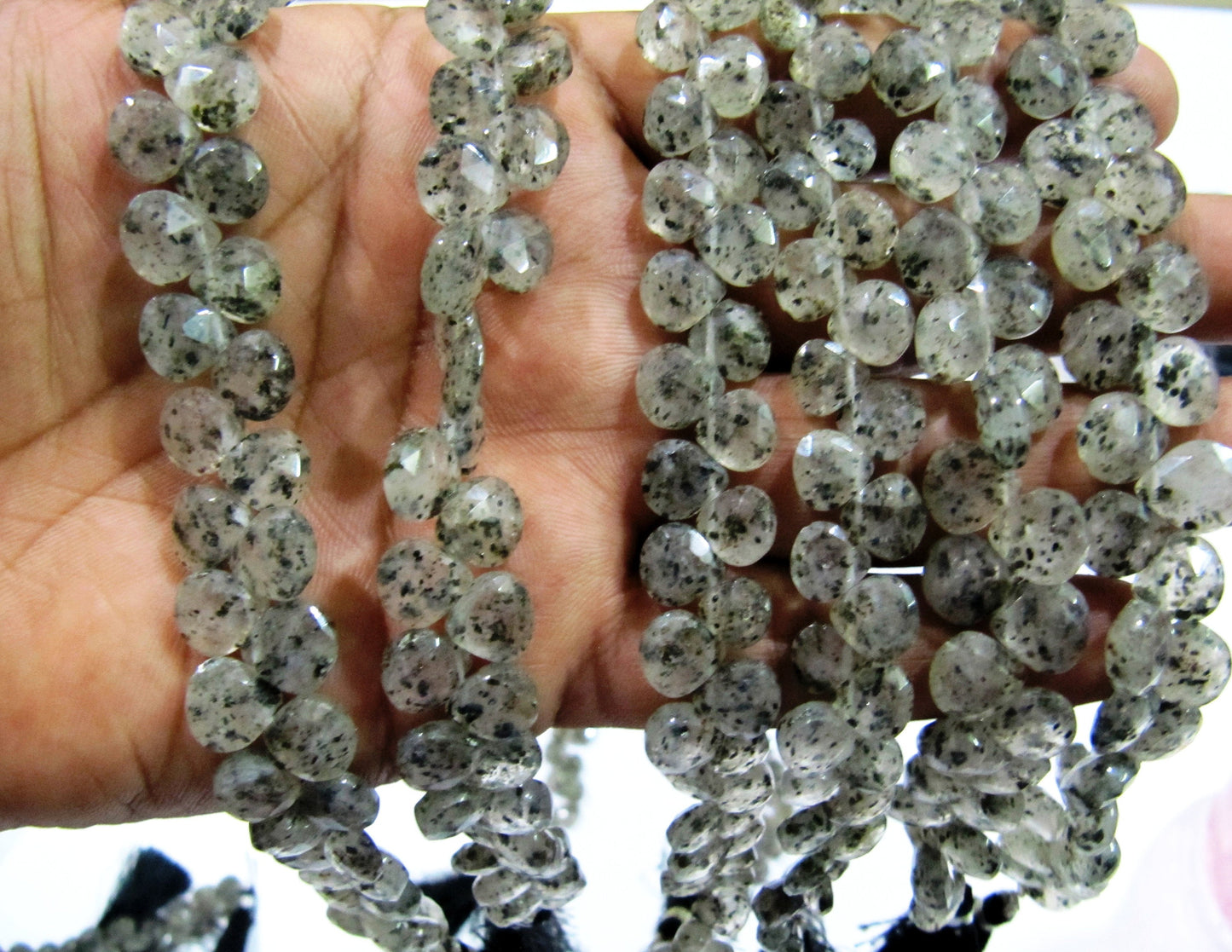 Natural Black Rutile Dot Quartz Heart Shape Briolette 10mm  Faceted top quality beads Strand 10 inches long Jewelry making Beads