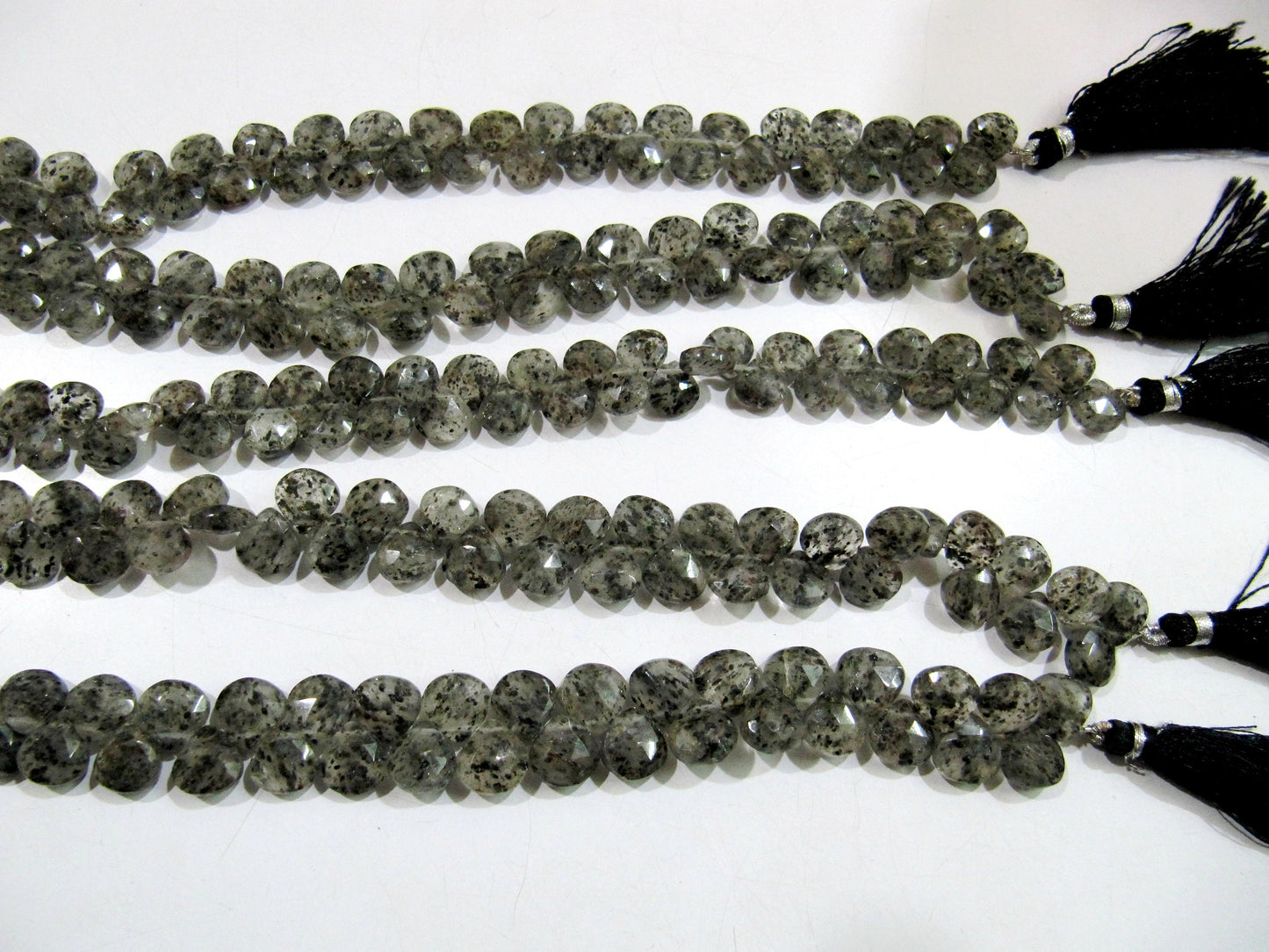 Natural Black Rutile Dot Quartz Heart Shape Briolette 10mm  Faceted top quality beads Strand 10 inches long Jewelry making Beads