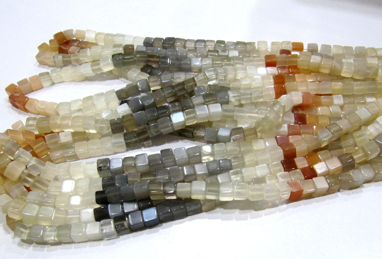 Natural Multi Moonstone Cube 5mm  Plain Smooth Box Shape Beads Strand 8 inches long Multi Gemstone Beads Wholesale Prices