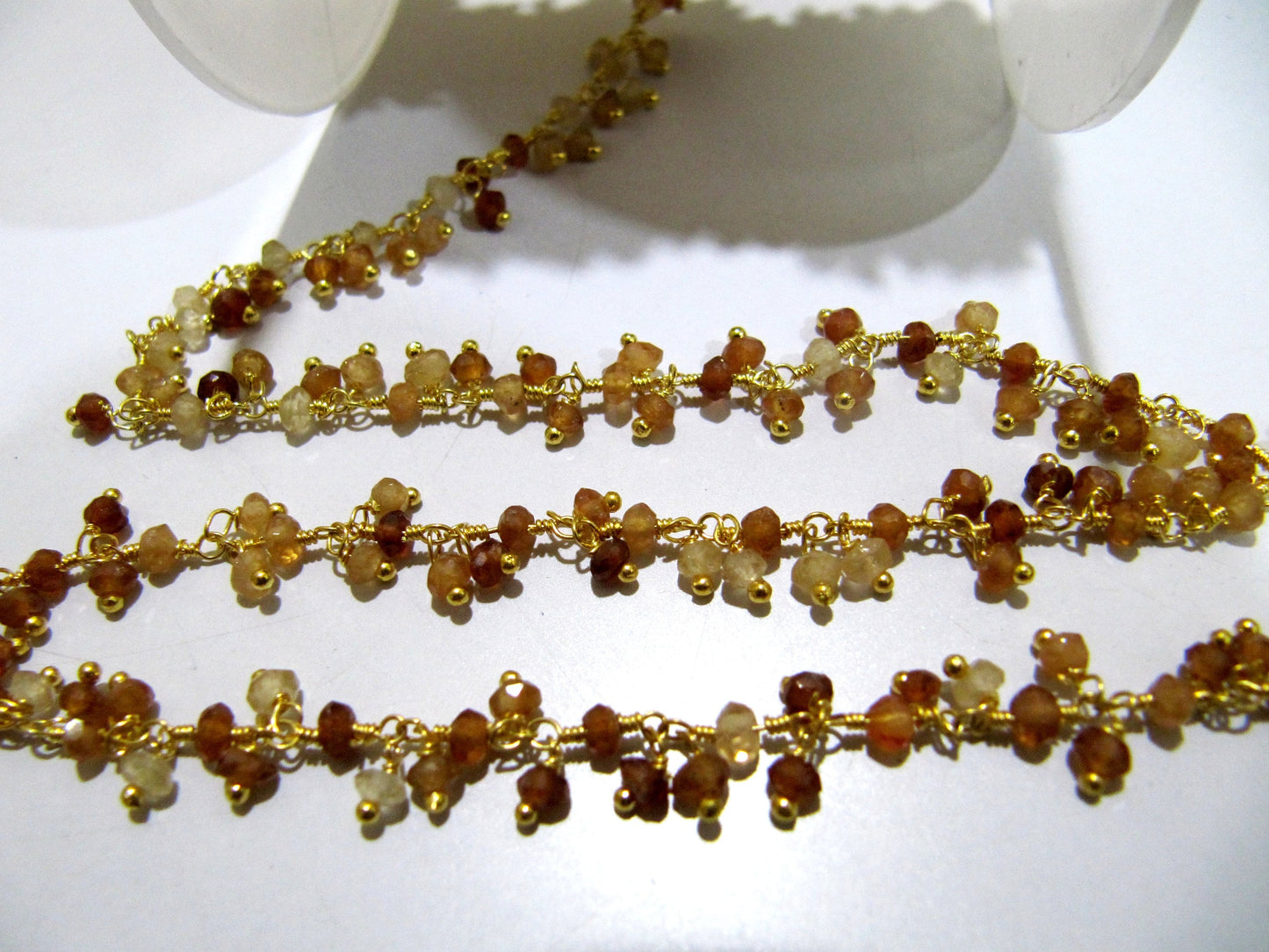 Natural Hessonite Garnet Rondelle Faceted 3mm Size Beaded Wire Wrapped Dangling cluster Chain Jewelry making Gemstone Chain Sold Per foot