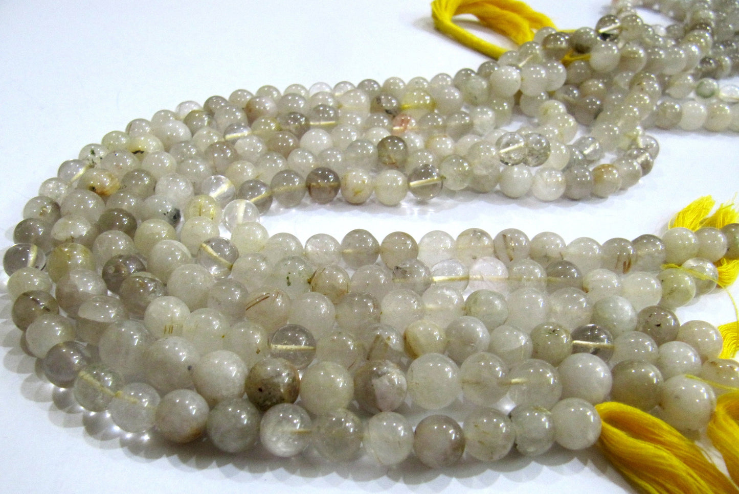 Natural Golden Rutilated 9-10mm Round Ball Shape Plain Smooth Beads Strand 13 Inches Long Semi Precious Golden Color Beads