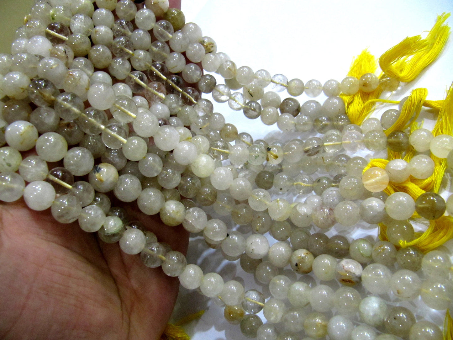 Natural Golden Rutilated 9-10mm Round Ball Shape Plain Smooth Beads Strand 13 Inches Long Semi Precious Golden Color Beads