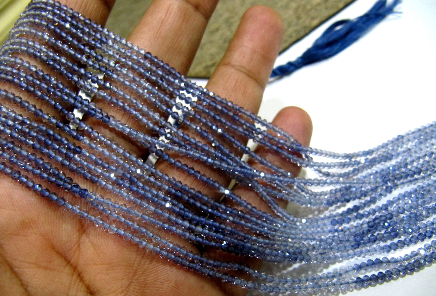 Natural Iolite 2mm Rondelle Micro faceted Gemstone Beads Strand 13 Inches Long Best Quality Blue Shaded Beads