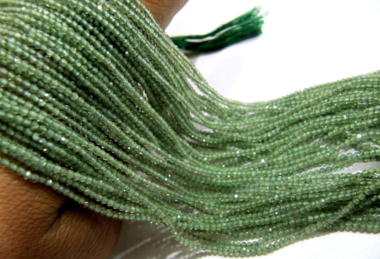 Natural Green Apatite 2mm Rondelle Micro faceted Gemstone Beads Strand 13 Inches Long Best Quality Beads Sold Per Strand