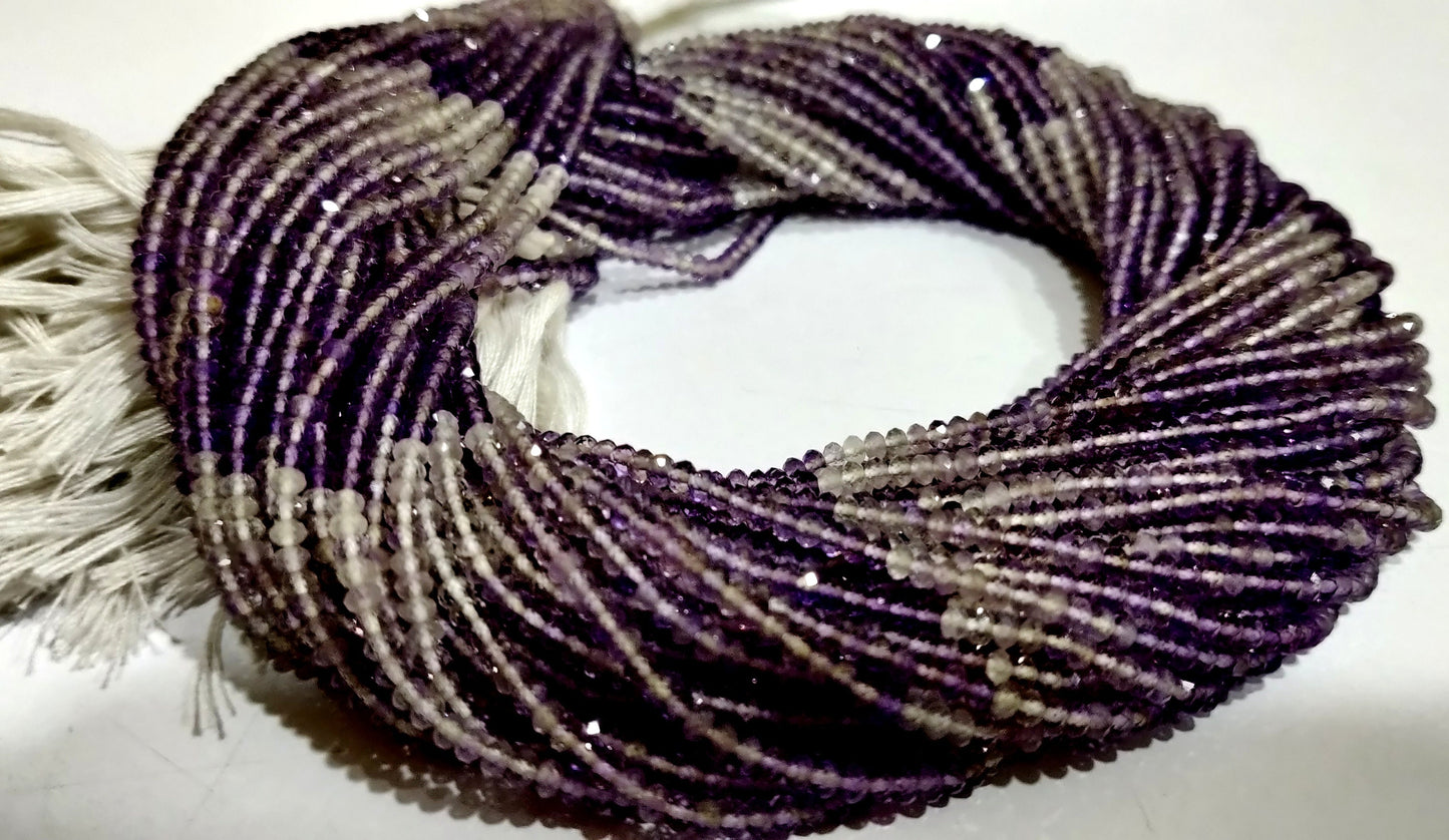 Natural Amethyst 2mm Rondelle Micro faceted Gemstone shaded Beads Strand 13 Inches Long Best Quality Purple Beads Sold Per Strand