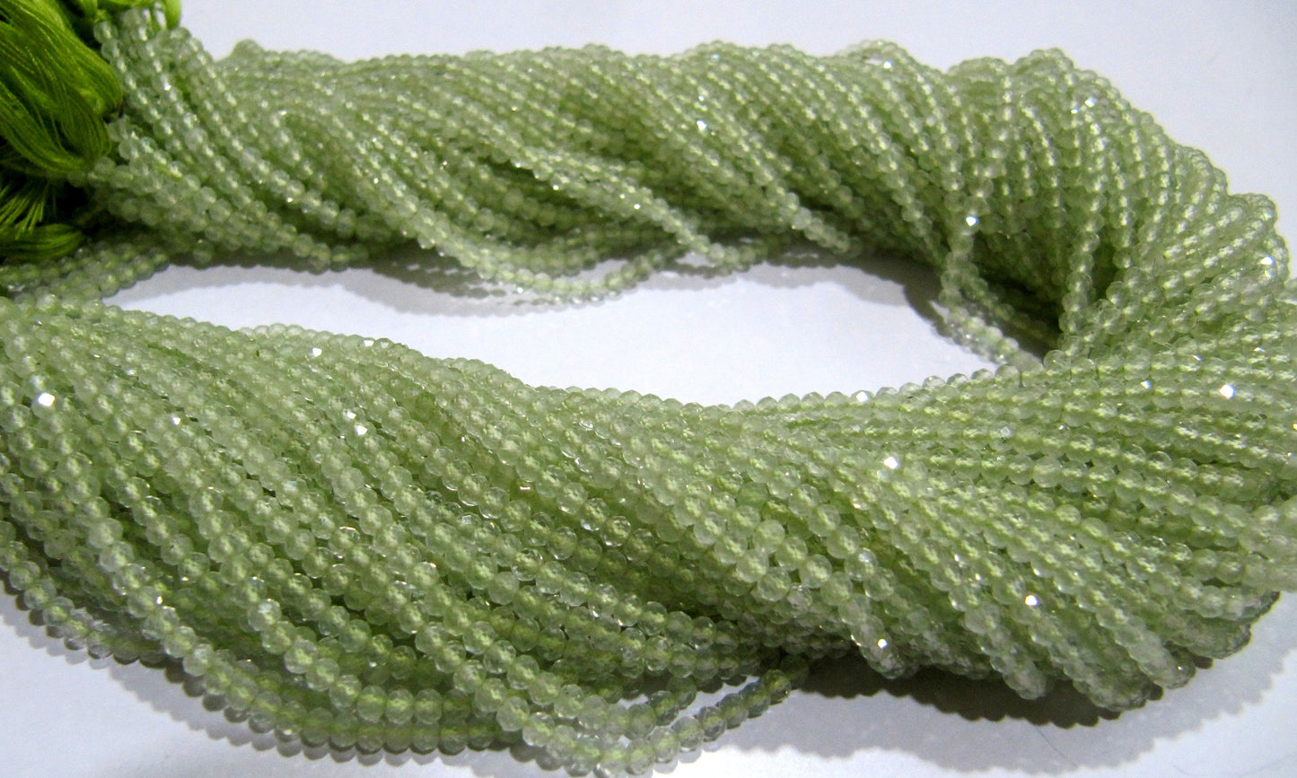 Natural Prehnite 2.5mm Rondelle Micro faceted Gemstone Beads Strand 13 Inches Long Best Quality Beads Sold Per Strand