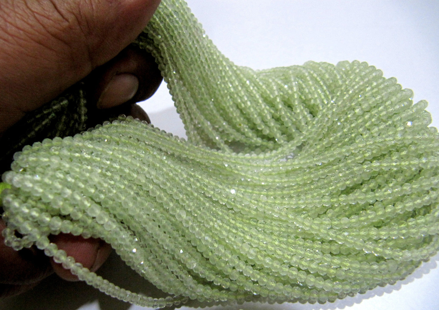Natural Prehnite 2.5mm Rondelle Micro faceted Gemstone Beads Strand 13 Inches Long Best Quality Beads Sold Per Strand