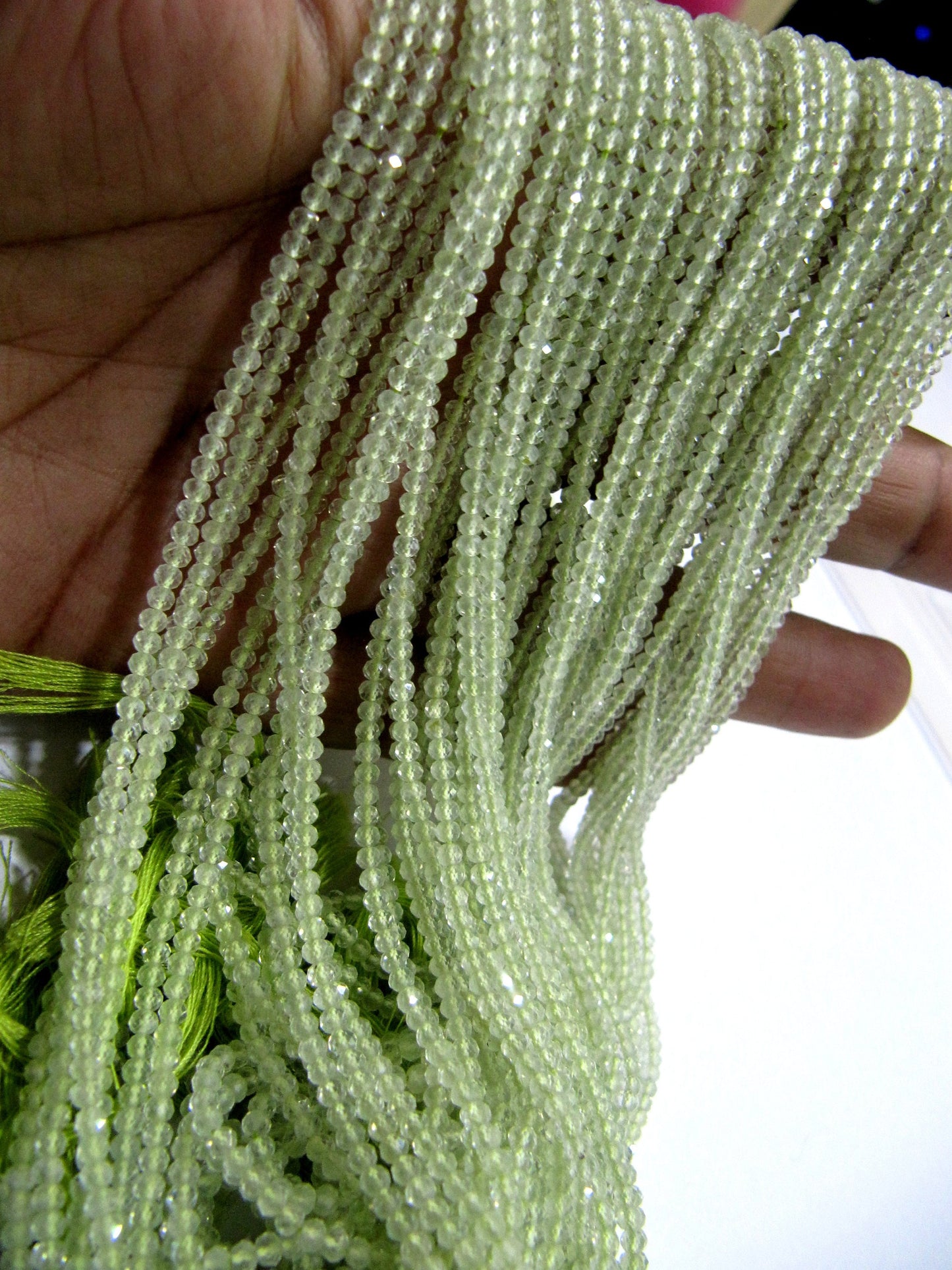 Natural Prehnite 2.5mm Rondelle Micro faceted Gemstone Beads Strand 13 Inches Long Best Quality Beads Sold Per Strand