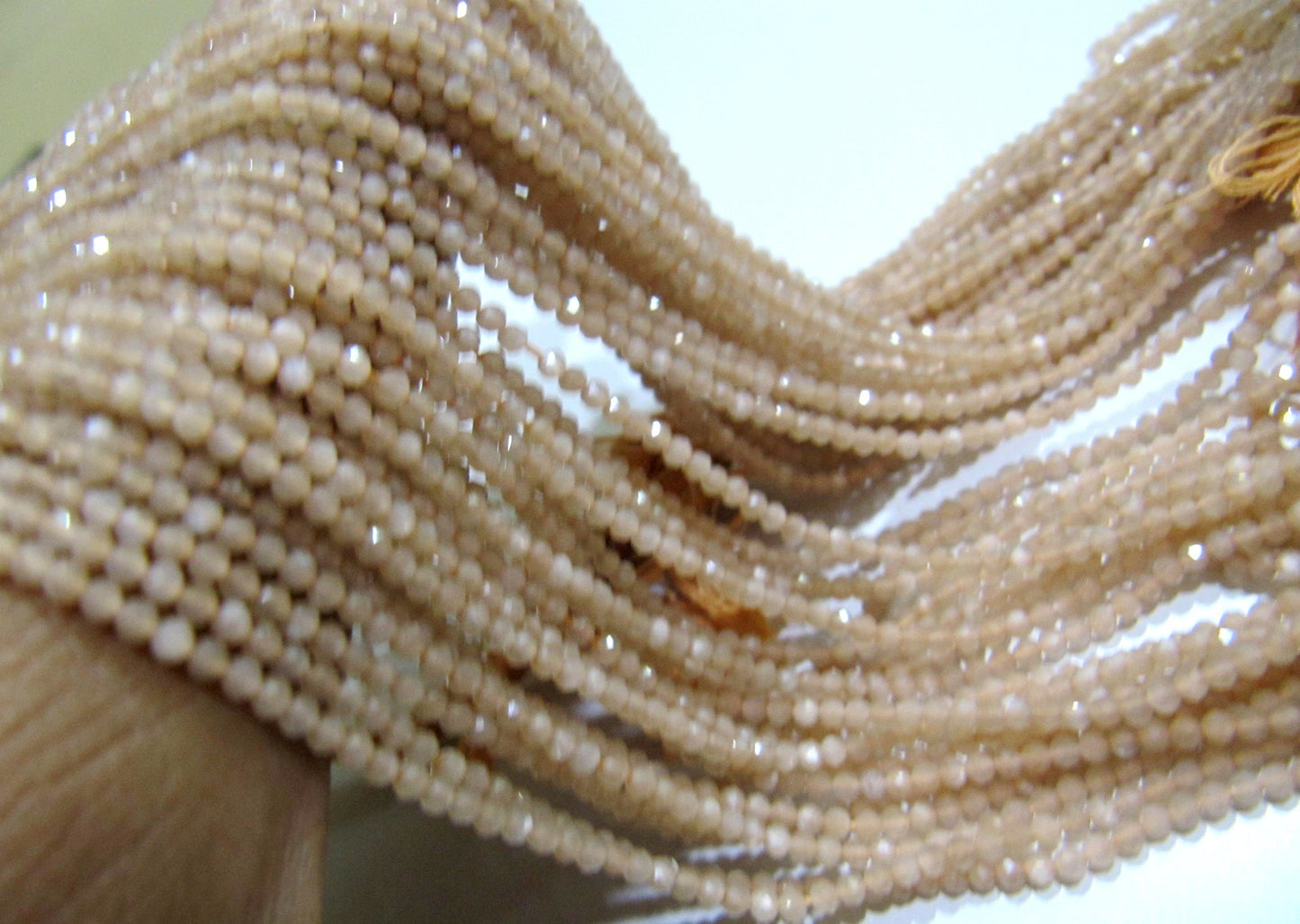 Natural Peach Moonstone 2.5mm Rondelle Micro faceted Gemstone Beads Strand 13 Inches Long Best Quality Beads Sold Per Strand
