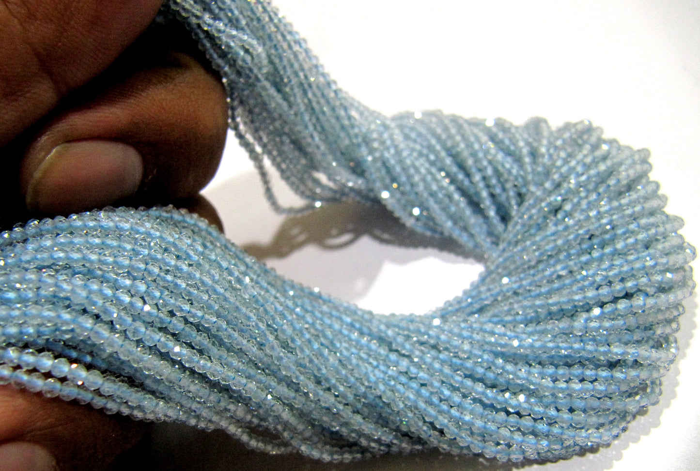 Natural Aquamarine 2mm Rondelle Micro faceted Gemstone Beads Strand 13 Inches Long Best Quality Beads Sold Per Strand