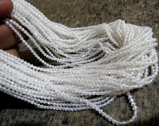 Natural Rock Crystal 2mm Rondelle Micro faceted Gemstone Beads Strand 13 Inches Long Best Quality Beads Sold Per Strand