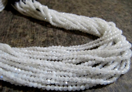 Natural White Rainbow Moonstone 2mm Rondelle Micro faceted Gemstone Beads Strand 13 Inches Long Best Quality Beads Sold Per Strand