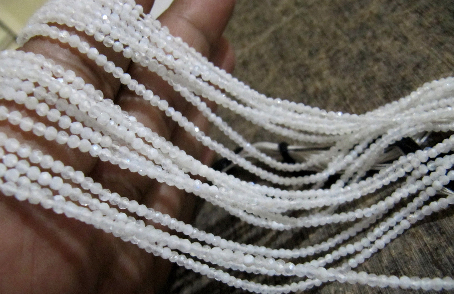 Natural White Rainbow Moonstone 2mm Rondelle Micro faceted Gemstone Beads Strand 13 Inches Long Best Quality Beads Sold Per Strand