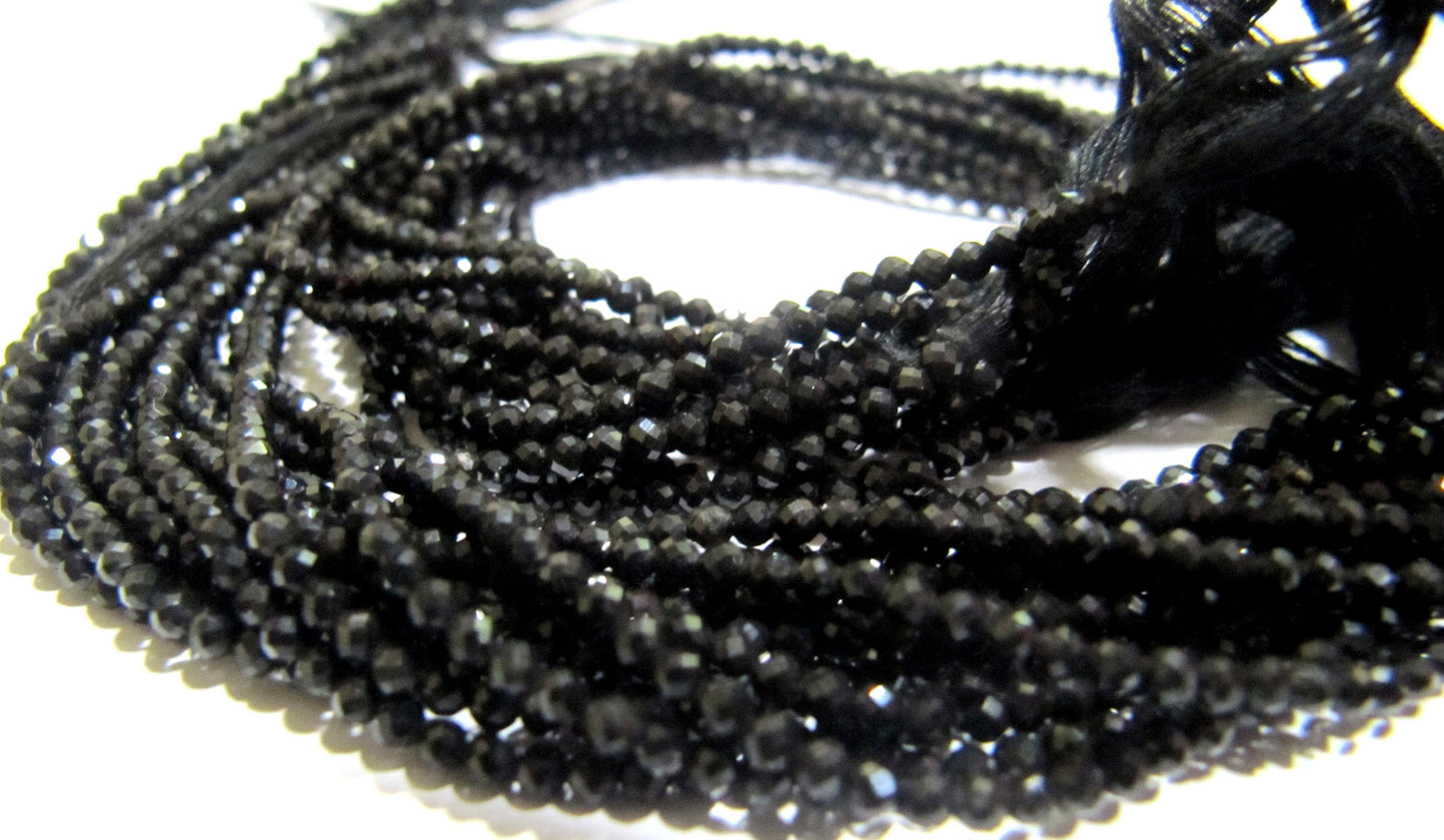 Natural Black tourmaline 2mm Rondelle Micro faceted Gemstone Beads Strand 13 Inches Long Best Quality Beads Sold Per Strand