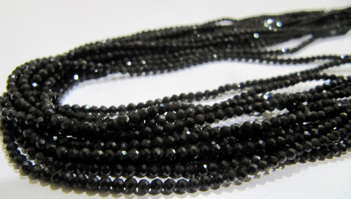 Natural Black tourmaline 2mm Rondelle Micro faceted Gemstone Beads Strand 13 Inches Long Best Quality Beads Sold Per Strand
