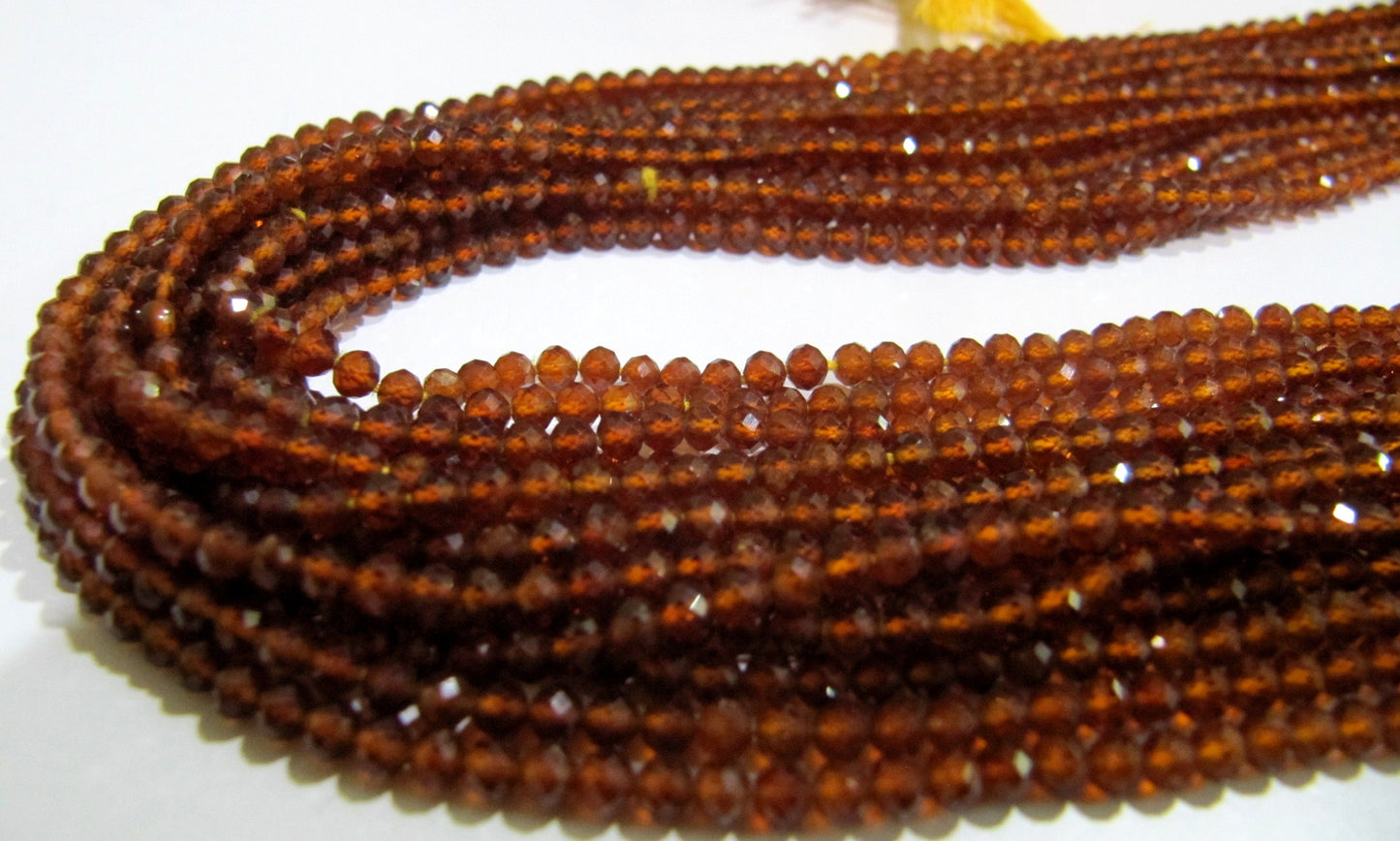 Natural Hessonite Garnet  3mm Rondelle Micro faceted Gemstone Beads Strand 13 Inches Long Best Quality Beads Sold Per Strand