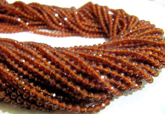 Natural Hessonite Garnet  3mm Rondelle Micro faceted Gemstone Beads Strand 13 Inches Long Best Quality Beads Sold Per Strand