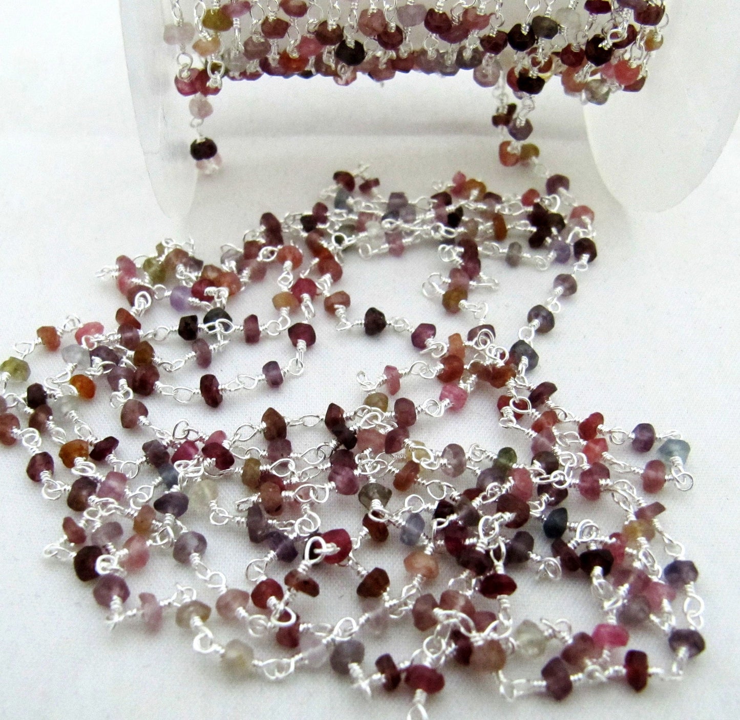 Natural Multi Spinel Rondelle Faceted 3-4mm Beaded Rosary Chain sold per foot Handmade Chain Wholesale Supplies
