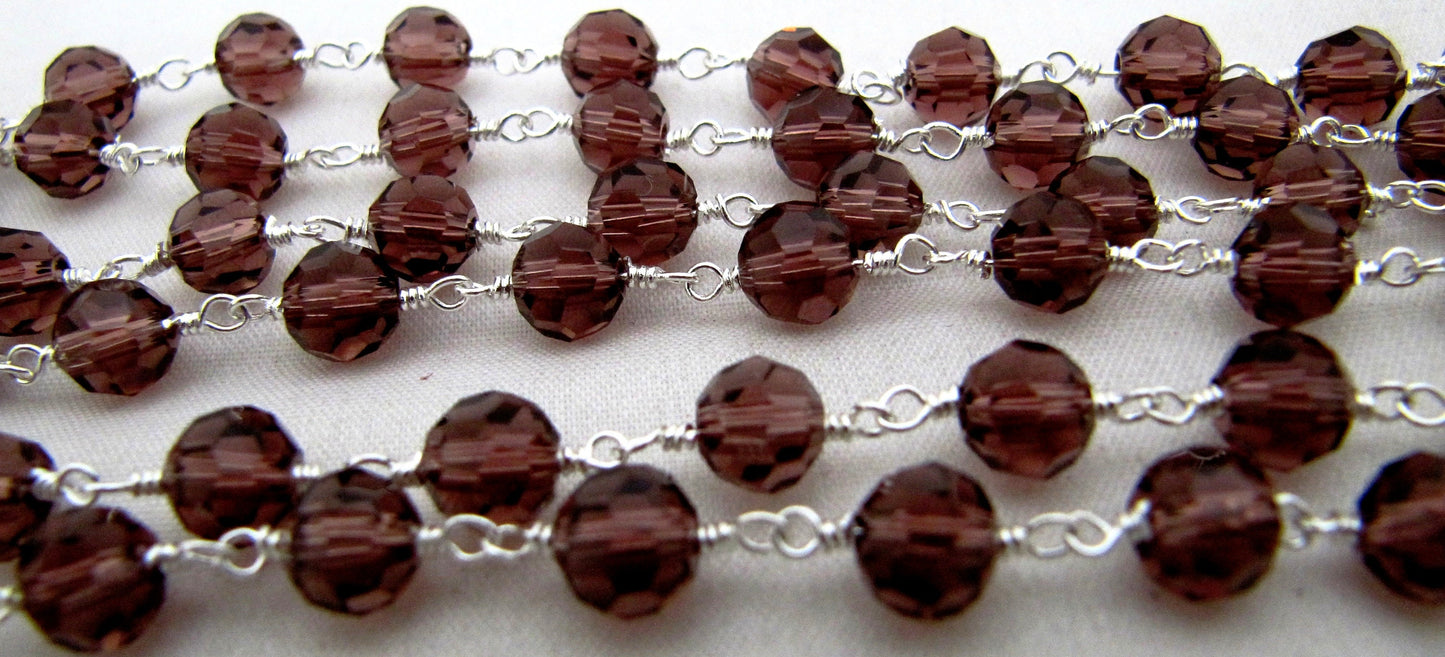 3 Feet-Rhodolite Garnet  Hydro Quartz Rondelle Faceted 6mm Beaded Wire Wrapped Rosary Chain Gold/Silver/Black Plated Chain