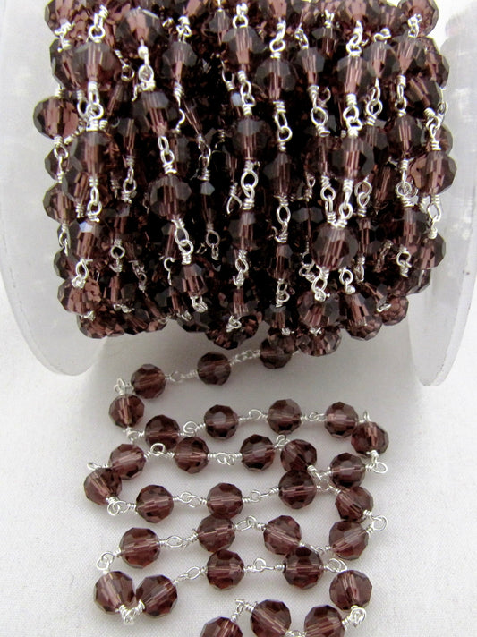 3 Feet-Rhodolite Garnet  Hydro Quartz Rondelle Faceted 6mm Beaded Wire Wrapped Rosary Chain Gold/Silver/Black Plated Chain