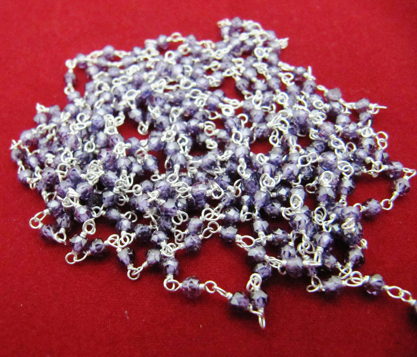 3 Feet - Amethyst Color Cubic Zirconia Rondelle Faceted 3mm Beaded Rosary Chain Gold/Silver/Black Plated  Wholesale Price