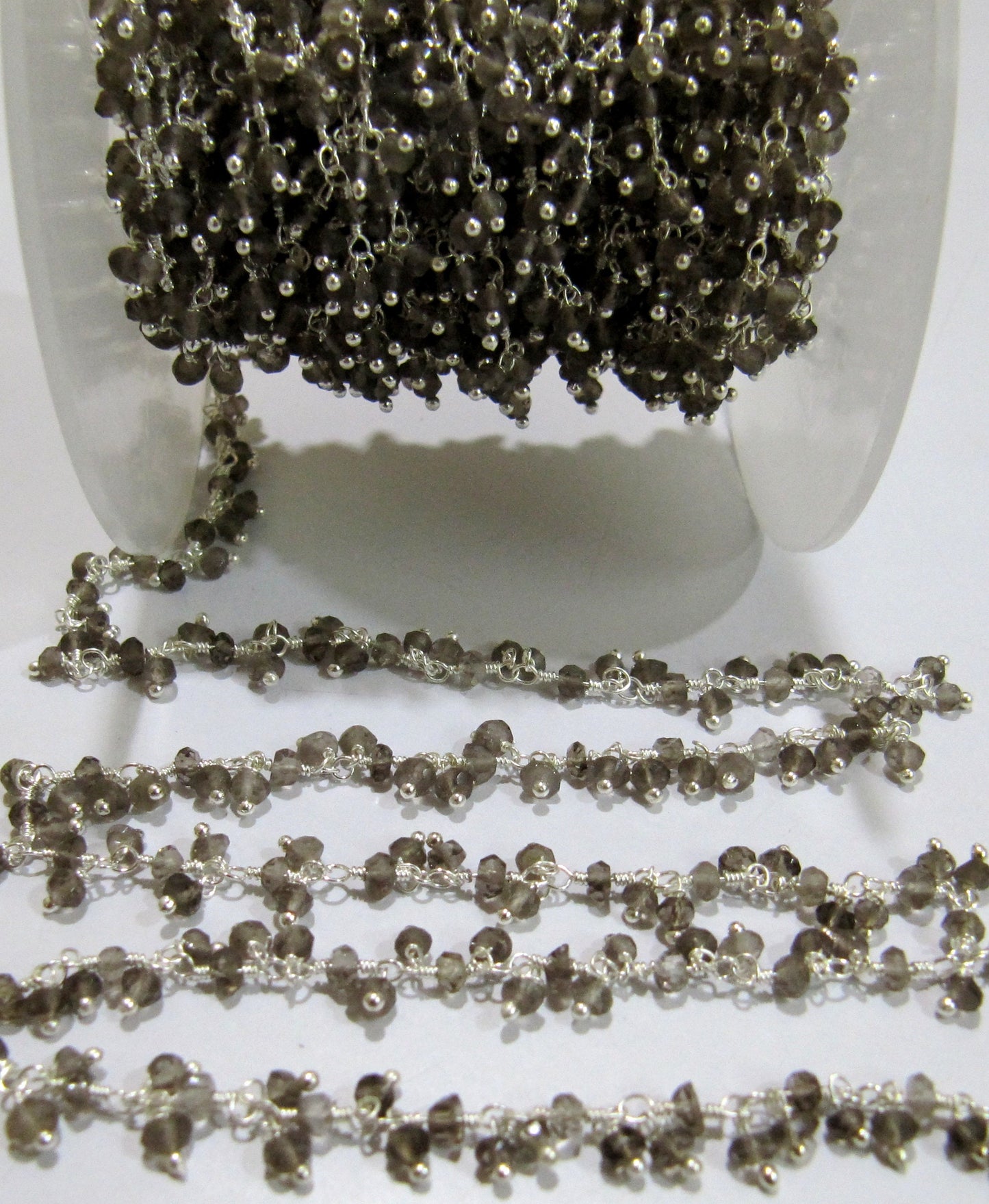 Natural Smoky Quartz Rondelle Faceted  3mm Beads Wire Wrapped Thick Dangling Rosary Beaded Chain Wholesale Prices sold per foot