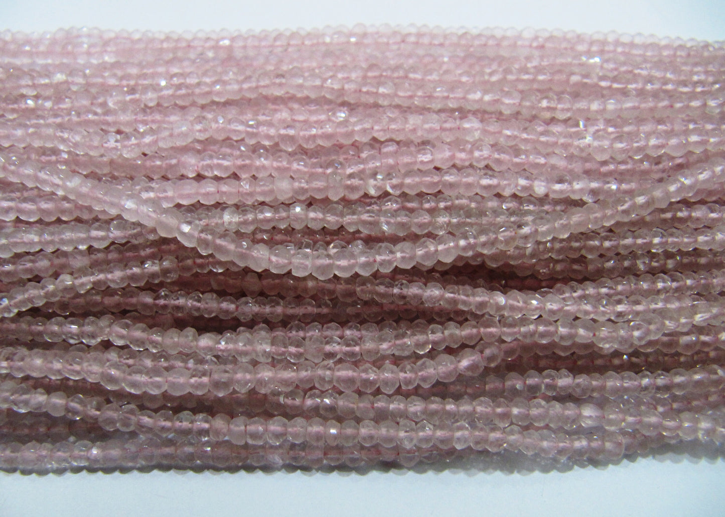 Natural Rose Quartz  Rondelle Faceted 3-4mm Size Beads Strand 13 inches Long Jewelry making Gemstone Wholesale Prices