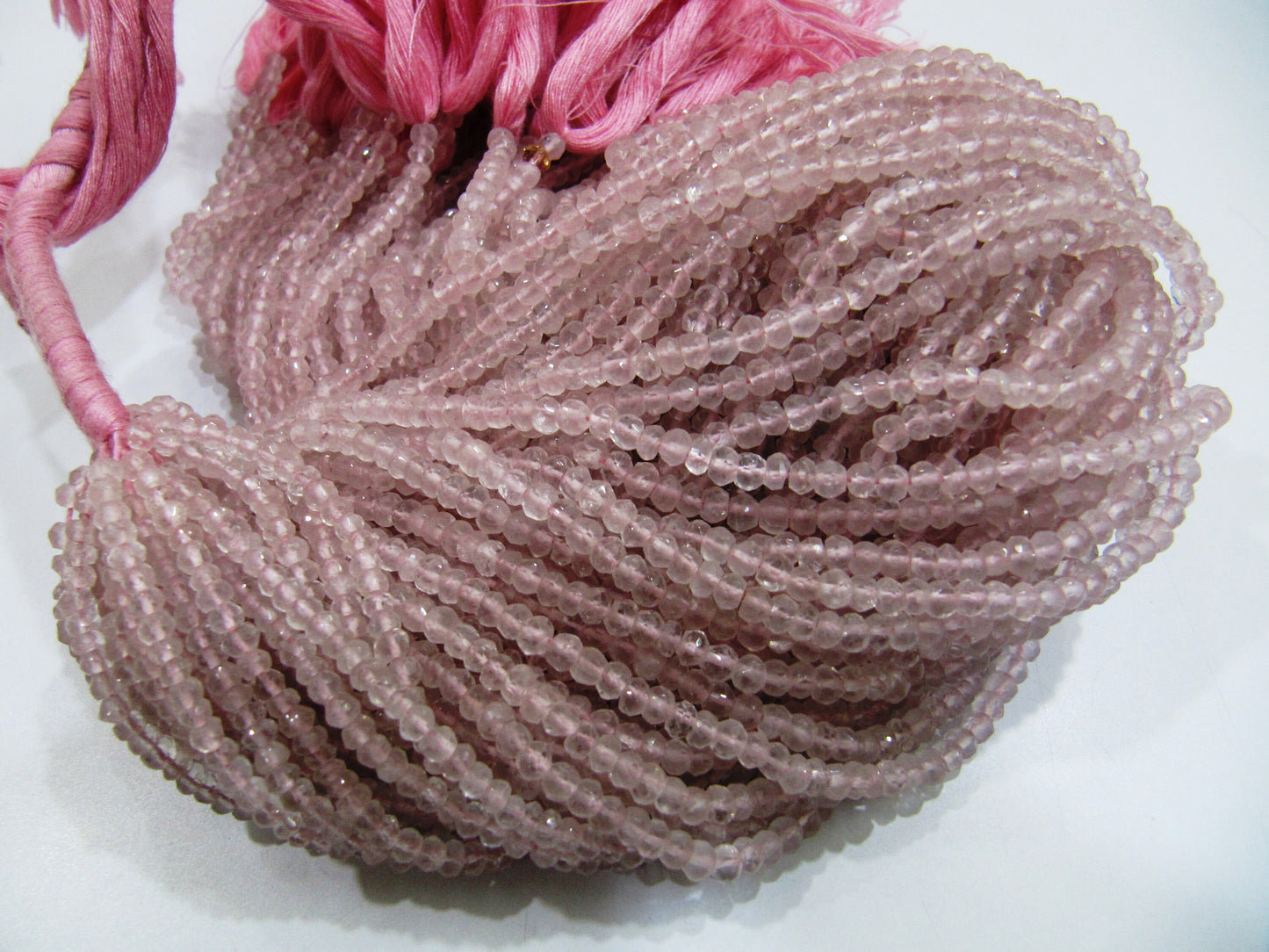 Natural Rose Quartz  Rondelle Faceted 3-4mm Size Beads Strand 13 inches Long Jewelry making Gemstone Wholesale Prices