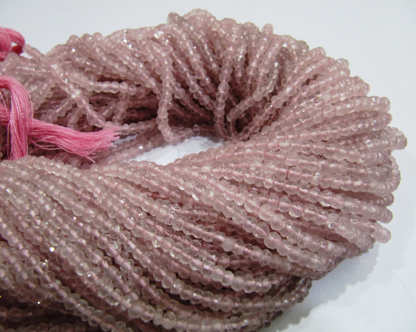 Natural Rose Quartz  Rondelle Faceted 3-4mm Size Beads Strand 13 inches Long Jewelry making Gemstone Wholesale Prices