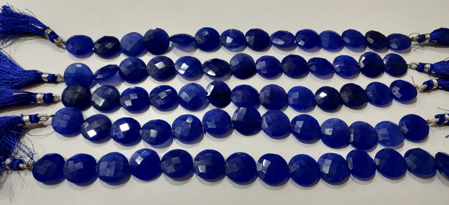 Blue Sapphire  Round Coin Shape Briolette Faceted Straight Drilled Beads 15mm Sold per Strand 8 inches Blue Gemstone Beads