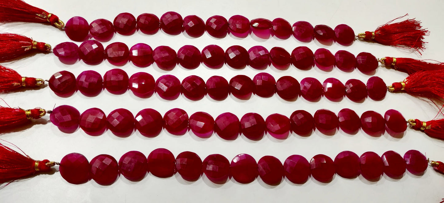 Ruby Round Coin Shape Briolette Faceted Straight Drilled Beads 15 mm Sold per Strand 8 inches long  Red Gemstone beads Wholesale
