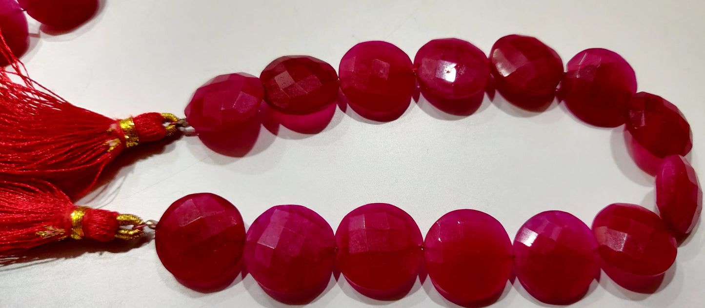 Ruby Round Coin Shape Briolette Faceted Straight Drilled Beads 15 mm Sold per Strand 8 inches long  Red Gemstone beads Wholesale