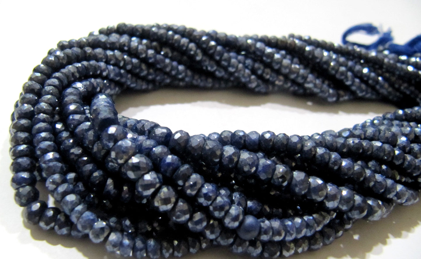 Natural Blue Sapphire Silverite Rondelle Faceted 4-5mm Size Gemstone Beads strand 13 Inches Long Wholesale Prices Jewelry making beads