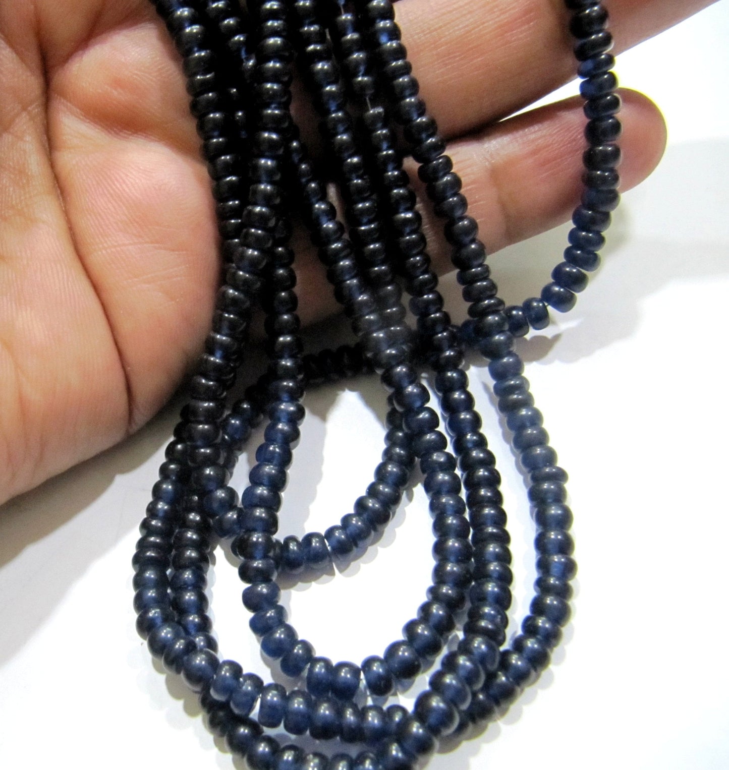 Blue Sapphire Rondelle Plain Smooth 4-5mm Imitation Lab Created Sapphire Beads Strand 13 inches Long Jewelry Making Beads