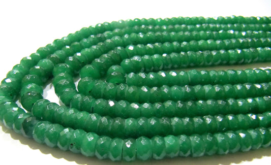 Emerald Rondelle Micro Faceted 6 to 8mm Green Beads Strand 8 inches Long Thermal Processed Beads Top Quality