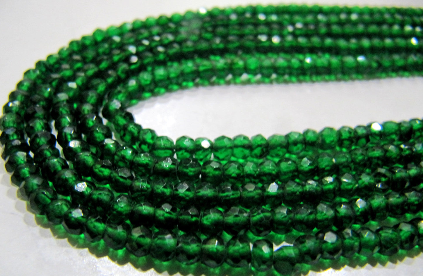 Fancy Emerald Rondelle Micro Faceted 3.5mm Imitation Lab Created Green Beads Strand 13 inches Long Jewelry Making Beads Wholesale Prices